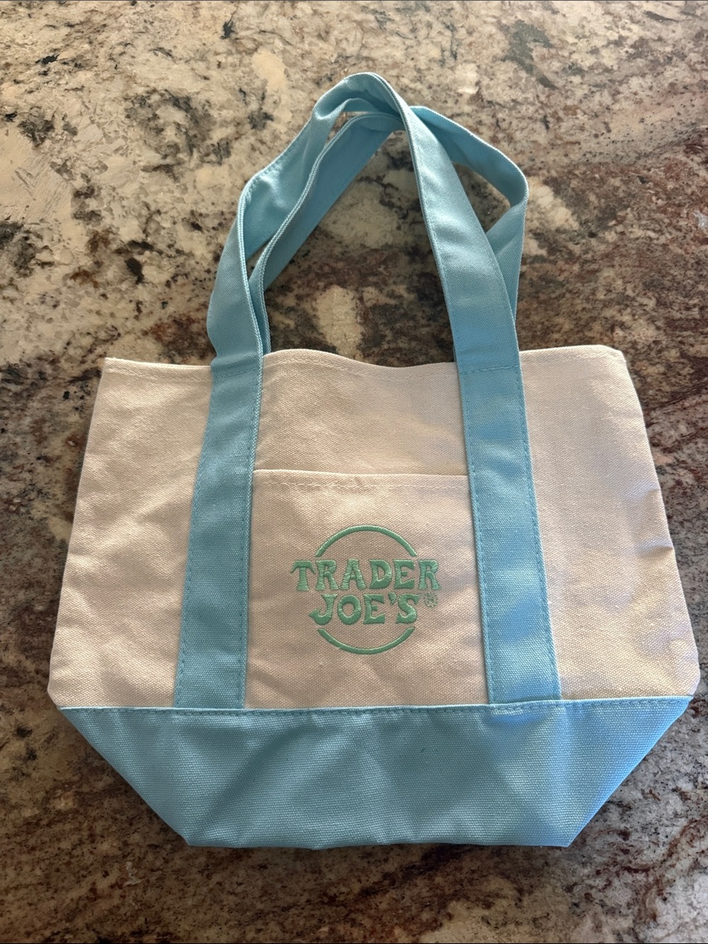 Trader Joe's Cream & Light Blue Canvas Tote Bag NWOT